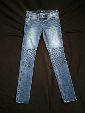 Holister Womens Super Skinny Jeans 3/26W Blue Embroidered Stretch